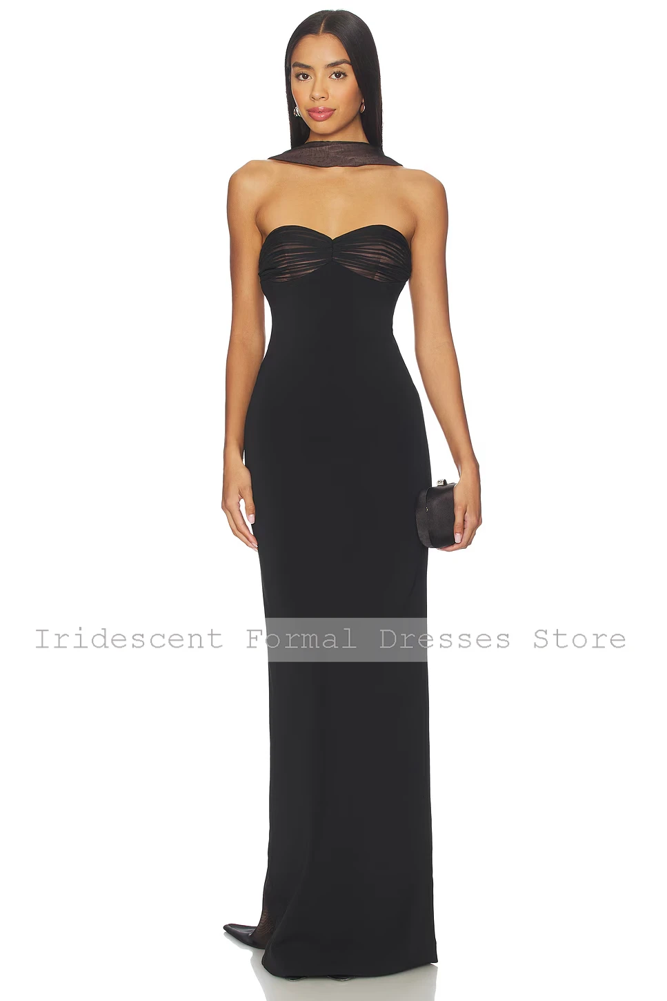 Aangepaste backless avondjurken sexy vrouwen zwarte lange galajurk strapless lieverd halslijn zwarte lange feestjurk maxi