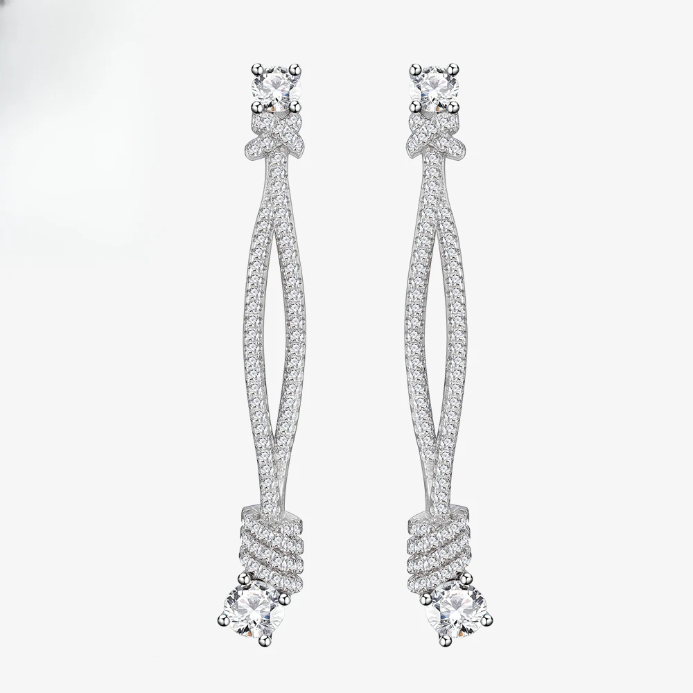 

Micro Inlaid Diamond Rope Tassel Earrings 925 Sterling Silver Long Knot Earrings Personalized Ins European and American Jewelry