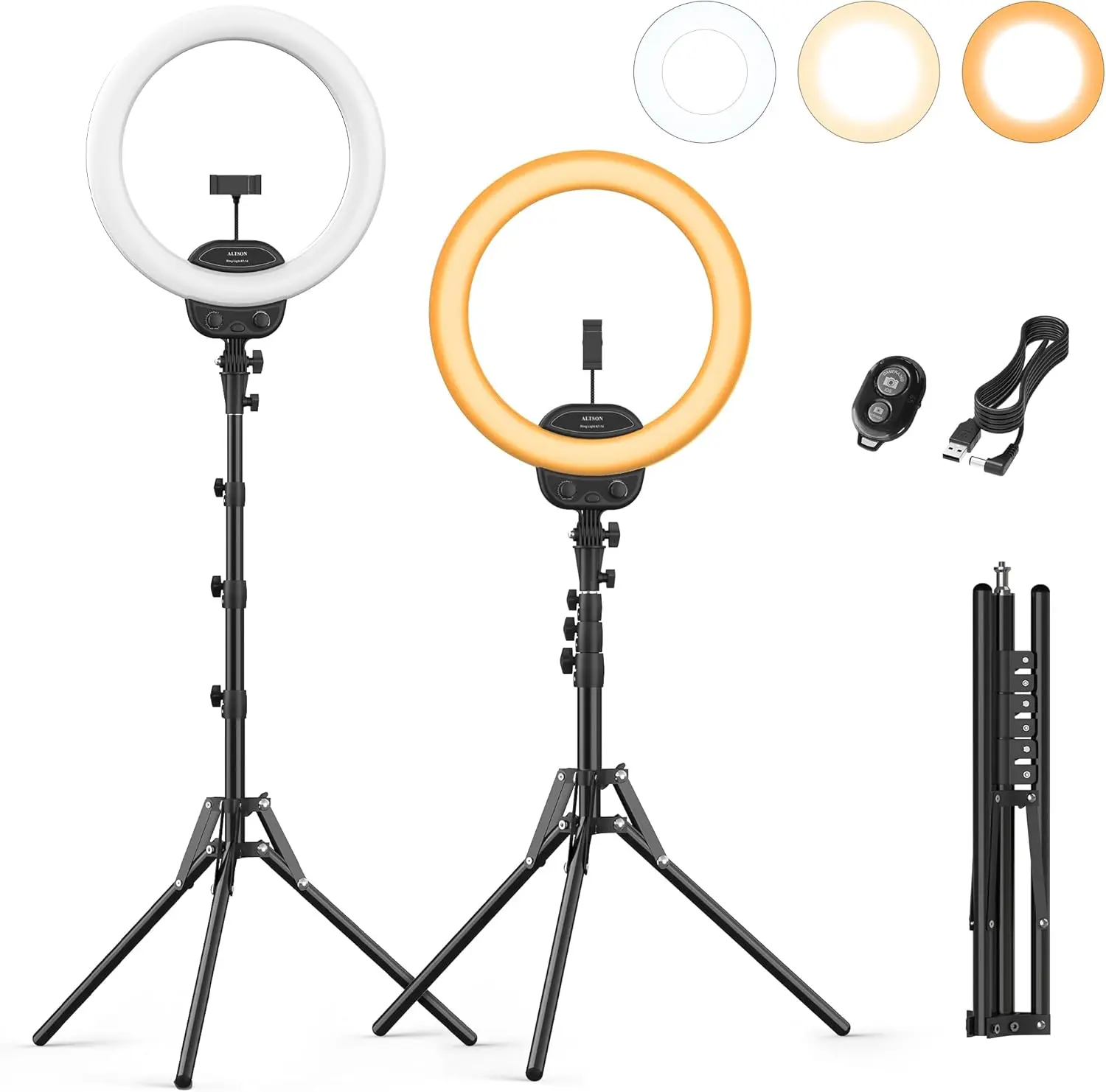 

14'' Selfie Ring Light with 63'' Tripod Stand & Phone Holder, Dimmable LED Phone Ring Light for Video Recording/Live Str
