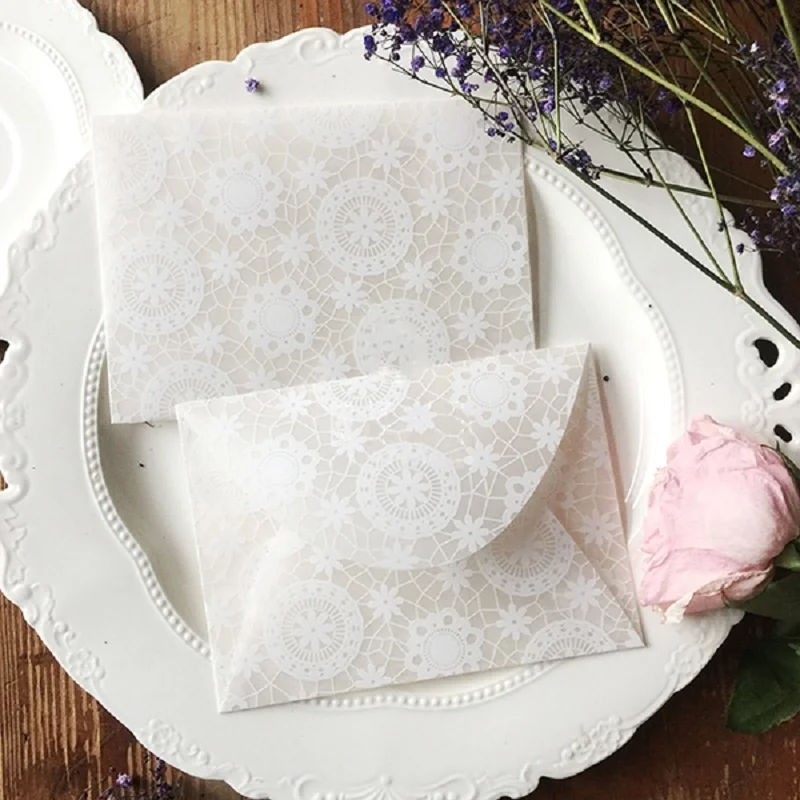 5Pcs Vintage Lace Semi-transparent Sulfuric Acid Paper Envelopes For DIY Postcard Card Storage Wedding Invitation Gift Packing