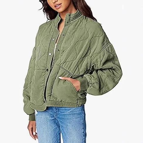 Autumn and Winter Women's Shoulder Down Quilted Loose Casual Patchwork Button Cotton Jacket
