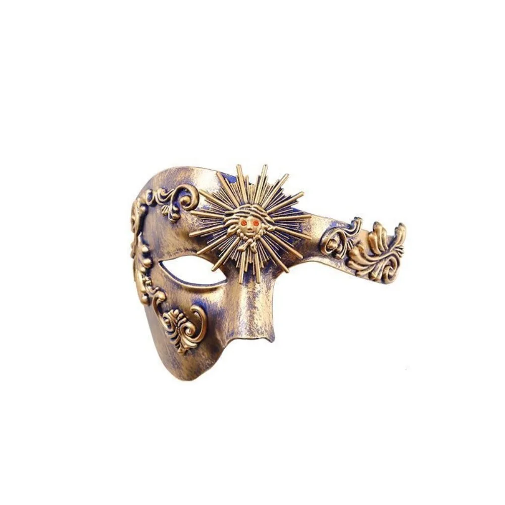 

Vintage Roman Sun God Mask Steampunk Reusable Venice Half-Face Masquerade Mask Metal Texture Plastic Halloween Face Cover Stage