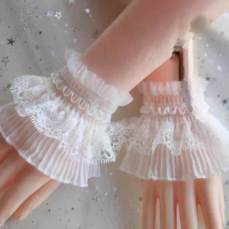 Lady Detachable Sleeves Fake Cuffs Female Lace Thin Pleated Flare Sleeve Ruffles Wristband Sweater Blouse Wrist Warmers