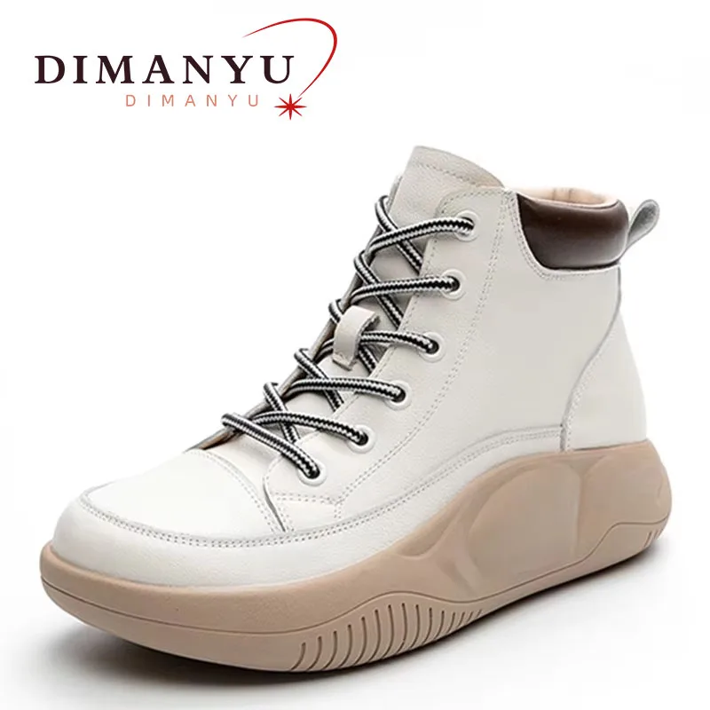 

DIMANYU Female Ankle Boots Fashion 2024 New Genuine Leather Lace-up Women's Ankle Boots Platform Yellow Ladies Winter Boots