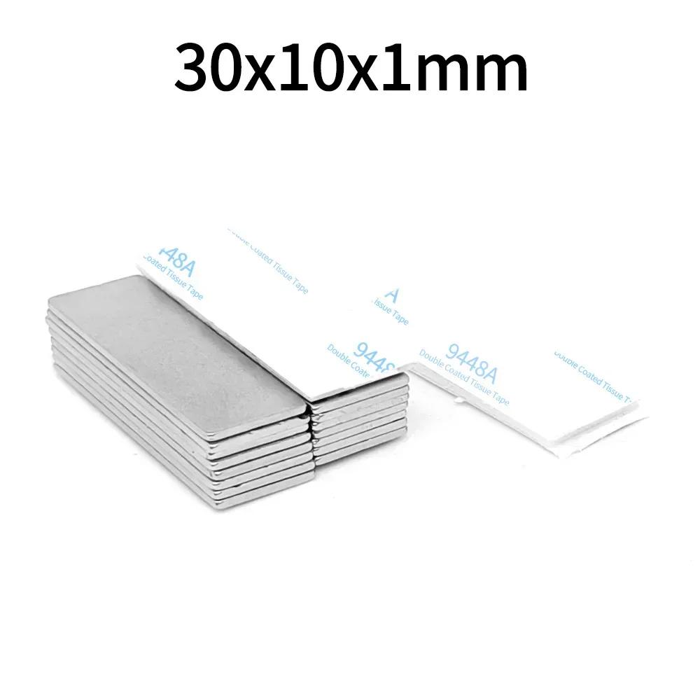 30x10x1mm bloque imanes fuertes 20x10x1 hoja imán permanente de neodimio con cinta adhesiva de doble cara 30*10*2 20*10*2 40*20*2