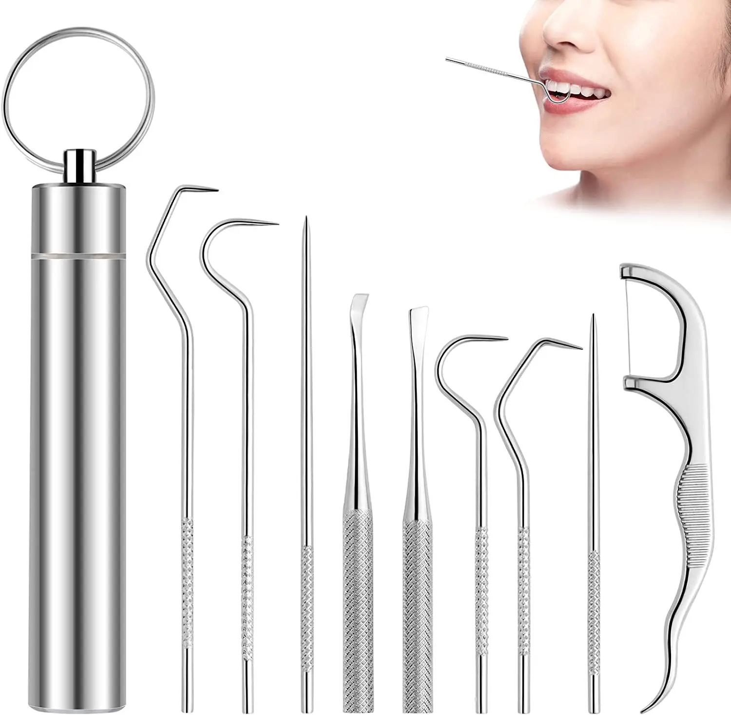 Conjunto de palito de dente de aço inoxidável fio dental reutilizável palitos de dente portátil limpador de dentes limpeza oral