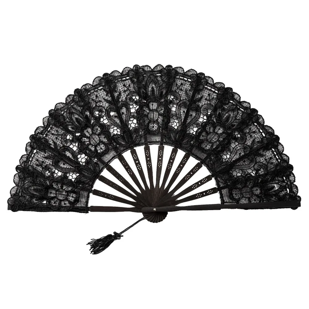 Lace Vintage Lace Hand Fan Tassel Pendant Hollow Ribs Embroidered Folding Fan 27cm Size Elegant Style Dance Handheld Fan