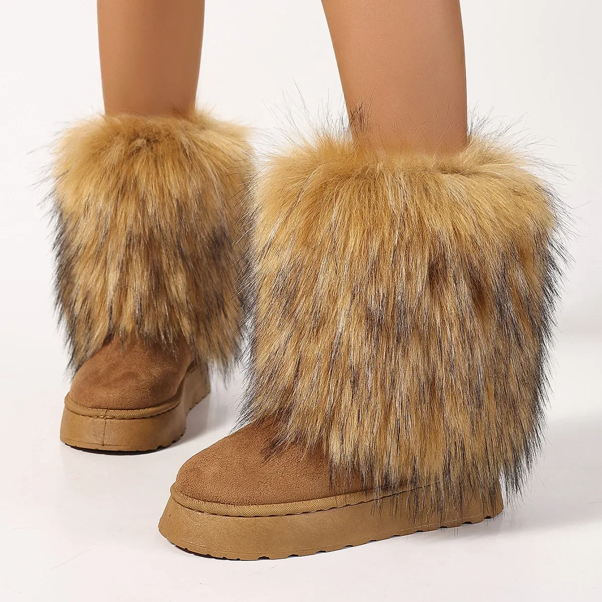 

Furry Boots for Women Winter 2024 New Hot Girl Street Fashion Cute Warm Thick Bottom Mid-tube Snow Boots Femele Botas Femininas