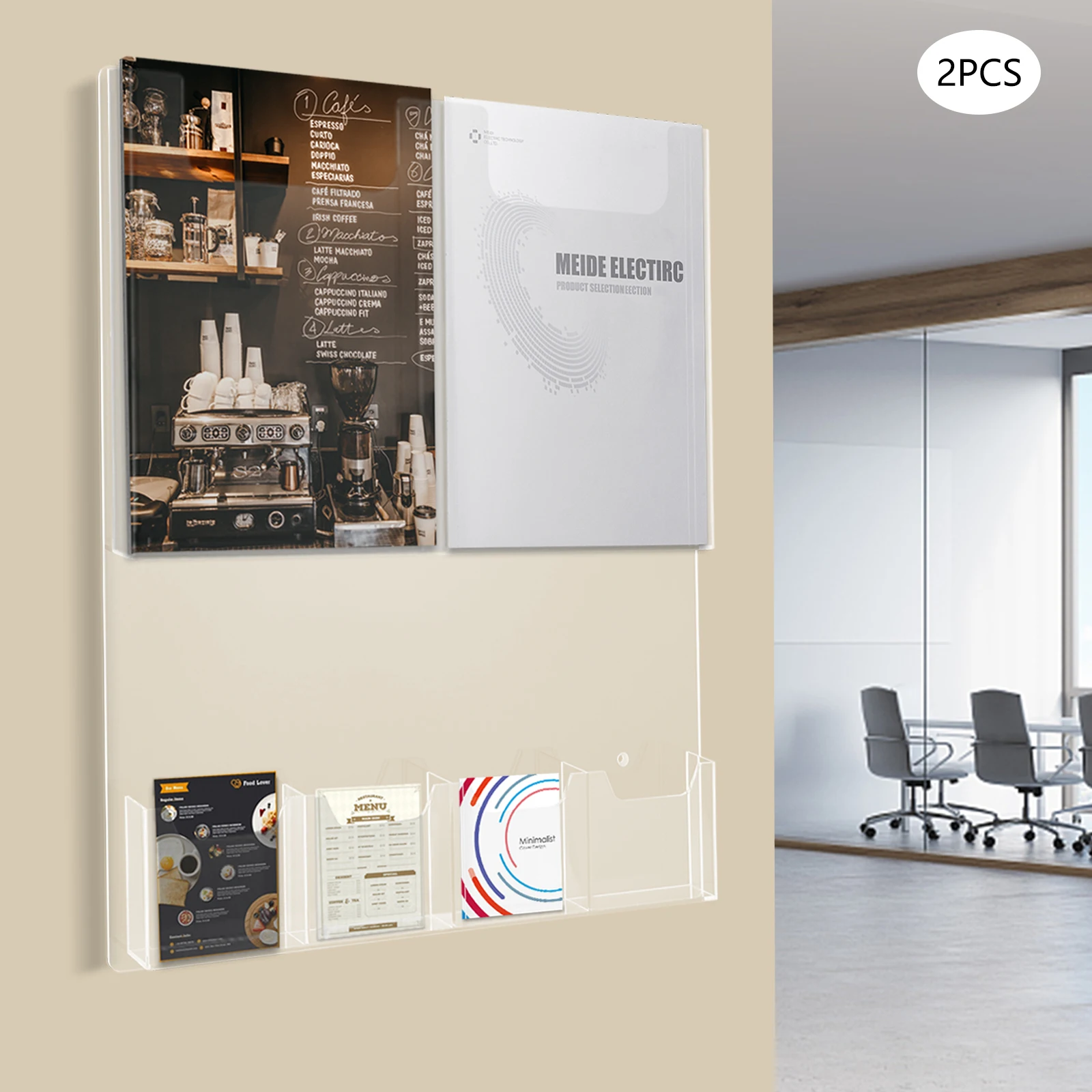 Transparent Acrylic 52 * 46 * 3cm Brochure Rack Six Wall-mounted Document Display Rack Acrylic Magazine Storage Rack