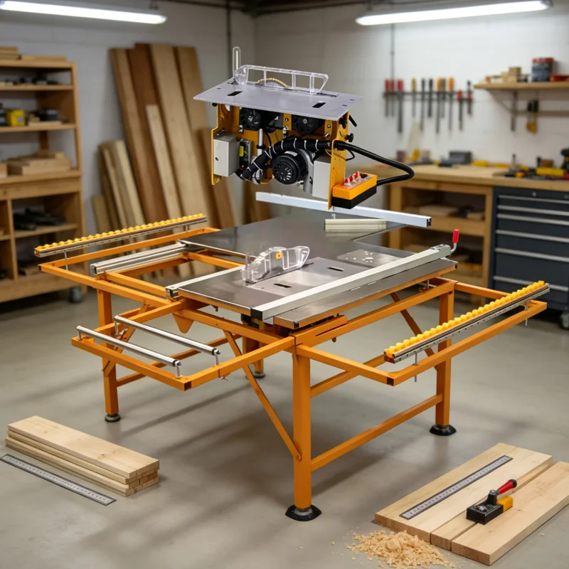Multi Function Square Rail Push Table Saw LY400 Woodworking Dust Free Double Blade Router Head Bevel Cutter Tool Machinery Unit
