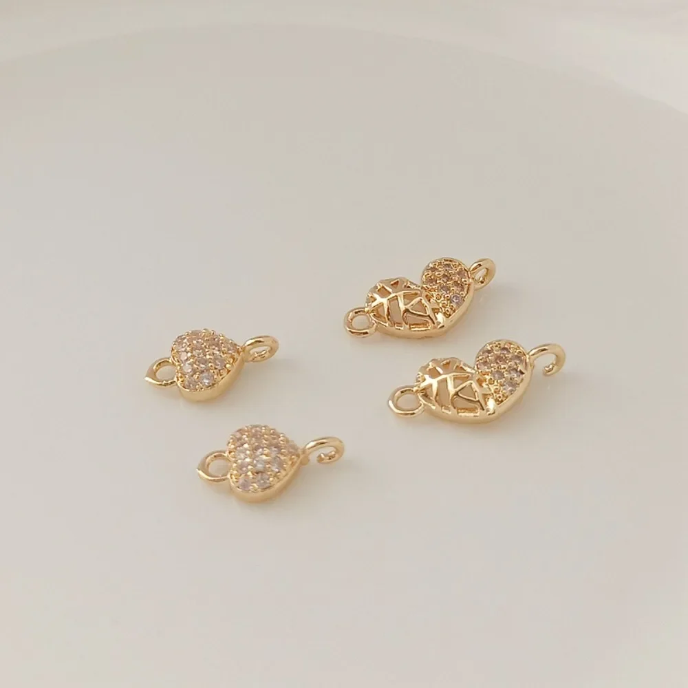 

14K Gold-plated, Zircon, Hollowed-out Heart Double Pendant Bracelet Necklace Connected To A Heart Handmade DIY Accessory