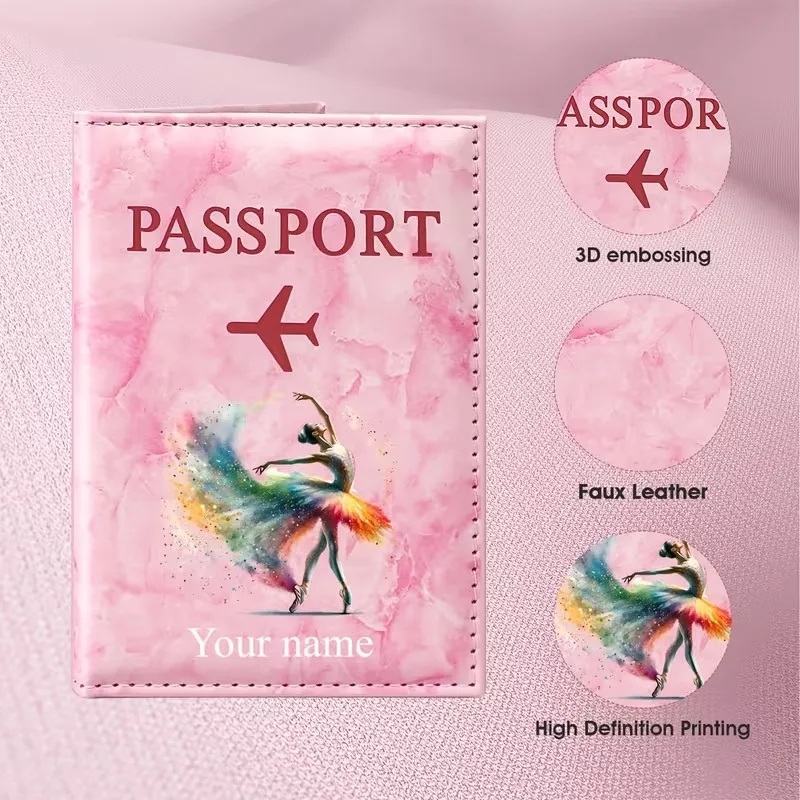 Personalized Custom Name Watercolor Ballerina Art Design PU Passport Holder, Featuring an Abstract Watercolor Style Depicting