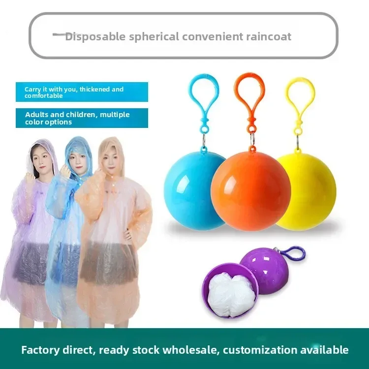 Portable Plastic Spherical Rainproof Long Rain Disposable Raincoat Poncho Outdoor Transparent Raincoat Ball Portable Comfortable