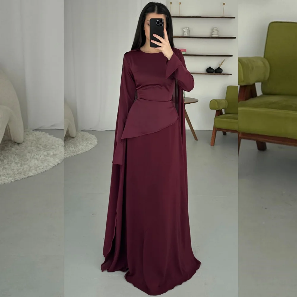 Customized Classic Casual Jersey Pleat A-line Scoop Neck Long Dresses Bespoke Occasion Matching Formal