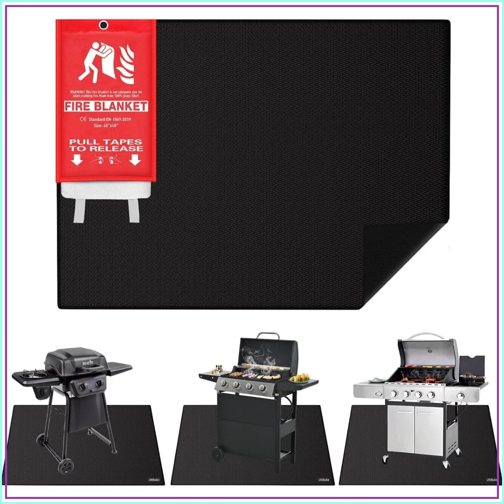 

65x48" Fireproof Grill Mat with 40x40" Fire Blanket, Waterproof BBQ Pad for Deck Patio Lawn