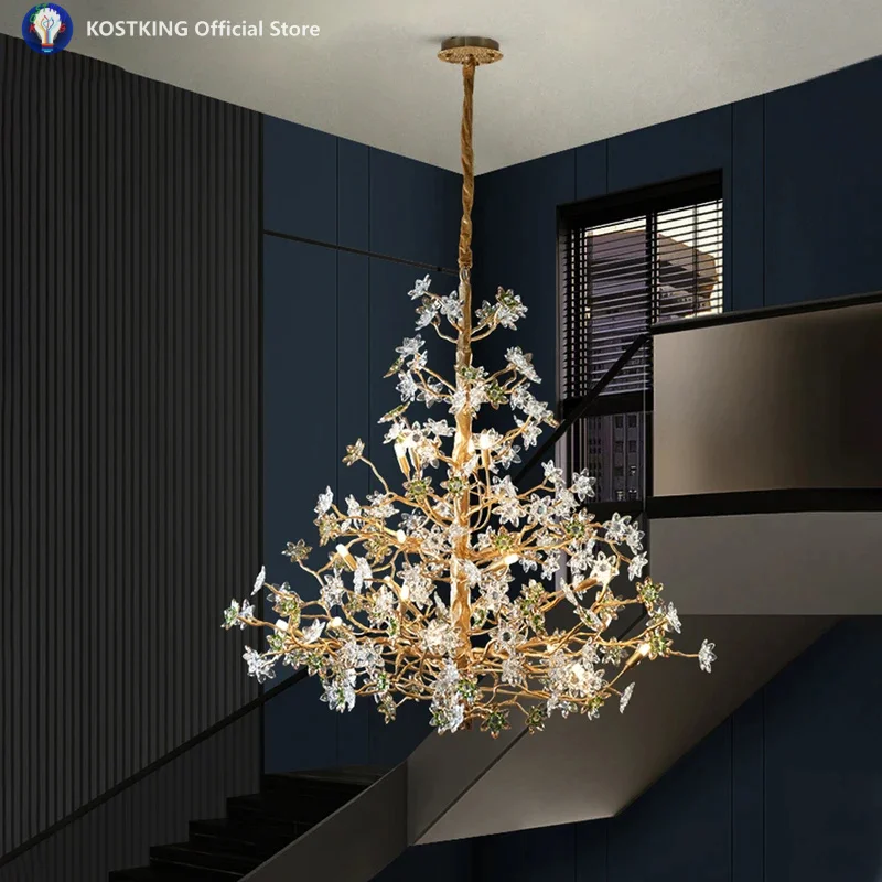 Solid Brass Branch Crystal Chandelier Living Room, Dining Room, Bedroom Lighting Creative Tree Branch Art Chandelier