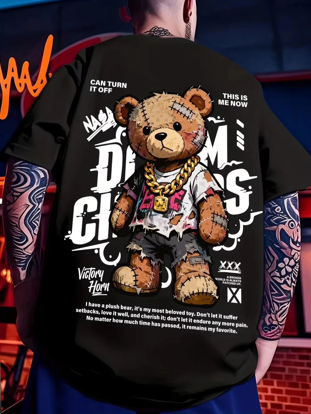 Camiseta 3D con estampado de oso de peluche para hombre, estilo europeo y americano, cómoda y transpirable, cuello redondo, para verano, para actividades al aire libre.