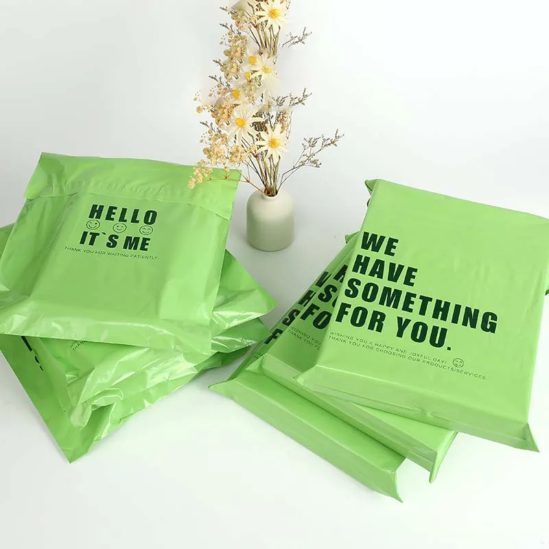 100Pcs Green Thicken Express Bag Self-Adhesive Printing Waterproof Clothing Parcel Packaging Bags Envelope Courier Pouch