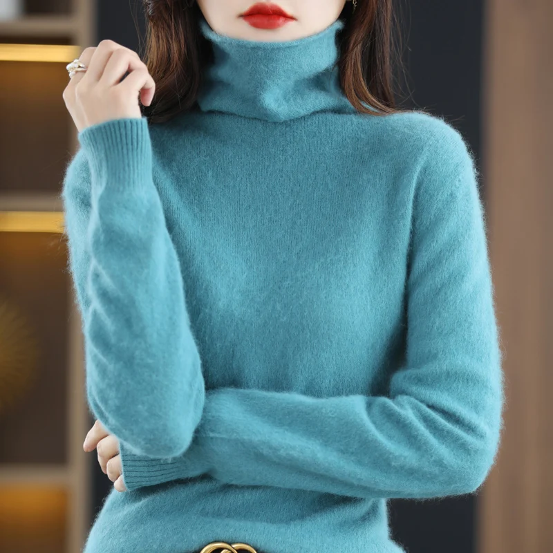 Autumn and Winter New Women\'s Clothing Sweater 100% Mink Cashmere Pile Collar Pullover Casual Knitted Basic Large Size Tops