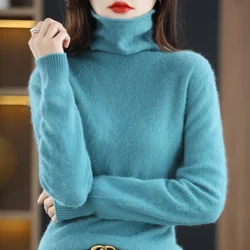 Autumn and Winter New Women's Clothing Sweater 100% Mink Cashmere  Pile Collar Pullover Casual Knitted Basic Large Size Tops