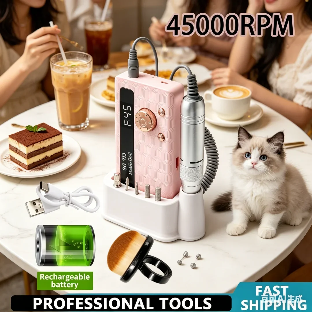 Exquisite 35000/45000RPM Rechargeable Nail Drill Machine Elegant Portable Electric Manicure File for Nails Gel Polish Remove