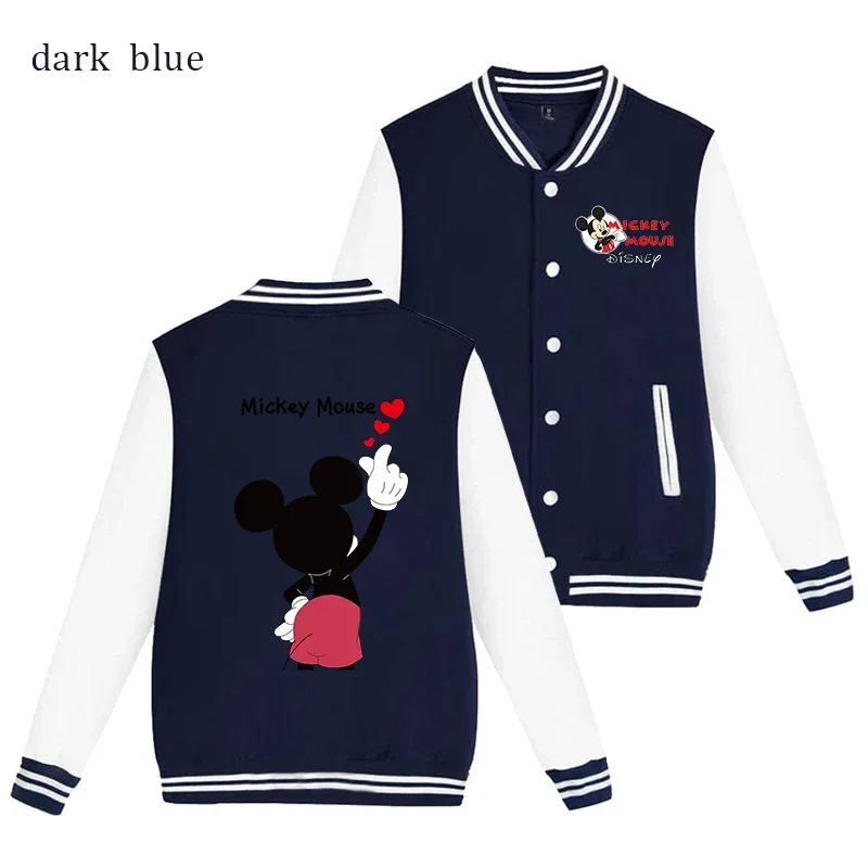 Disney Mickey Fleece Casual Baseball Uniform Cotton Spliced Sleeve Couple Clothing Bomber Jacket Women Sport Coat Streetswear