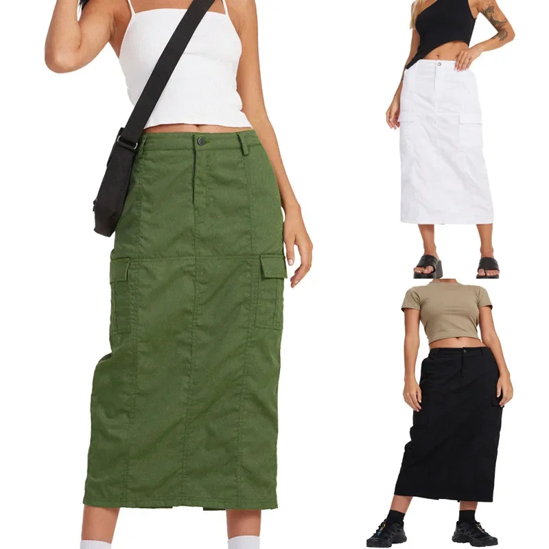 Skirts Women Long Skirt Denim Hip Wrap A Line Slim Fit Sexy Solid Casual Regular Elegant Splice High Waist Autumn Winter 2024