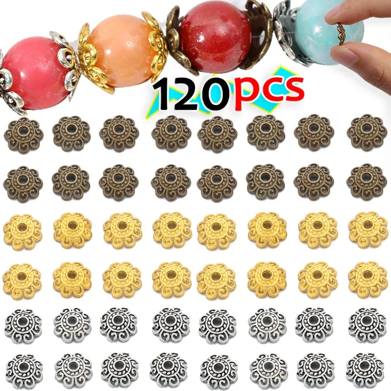 DIY Beads Flower Tray Spacer Retro Hollow Handmade Bead Caps Jewels Antique Copper Flower Shape Partition Jewelry Components