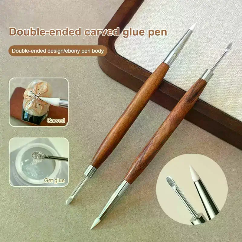 1PCS Double Headed Nail Art Brush Wood Silicone Pen Embossing Painting Mixing Pen DIY Manicure Tool Multifunctional
