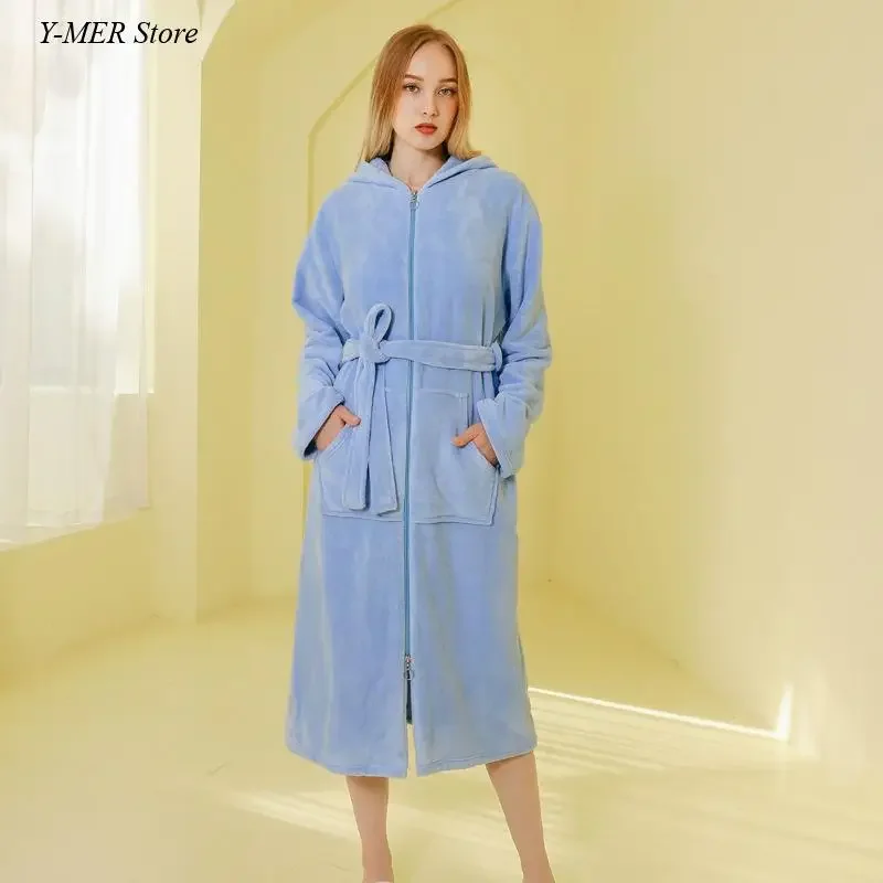 Couple Winter Autumn Sleepwear Warm Flannel Bathrobe Gown Hooded Nightwear Men\'s Sleepwear Loose Loungewear Thick Homewear