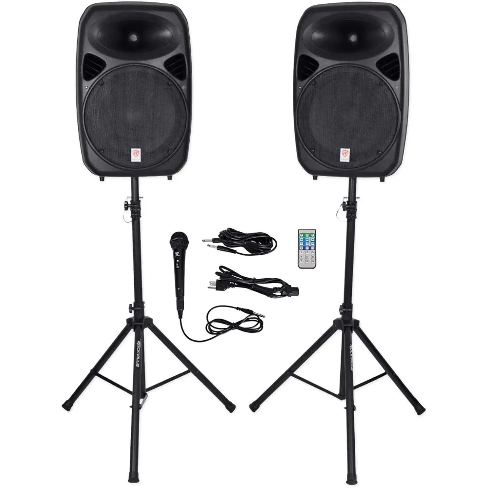 

RPG152K Dual 15" Powered Speakers, Bluetooth+Mic+ Stands+Cables