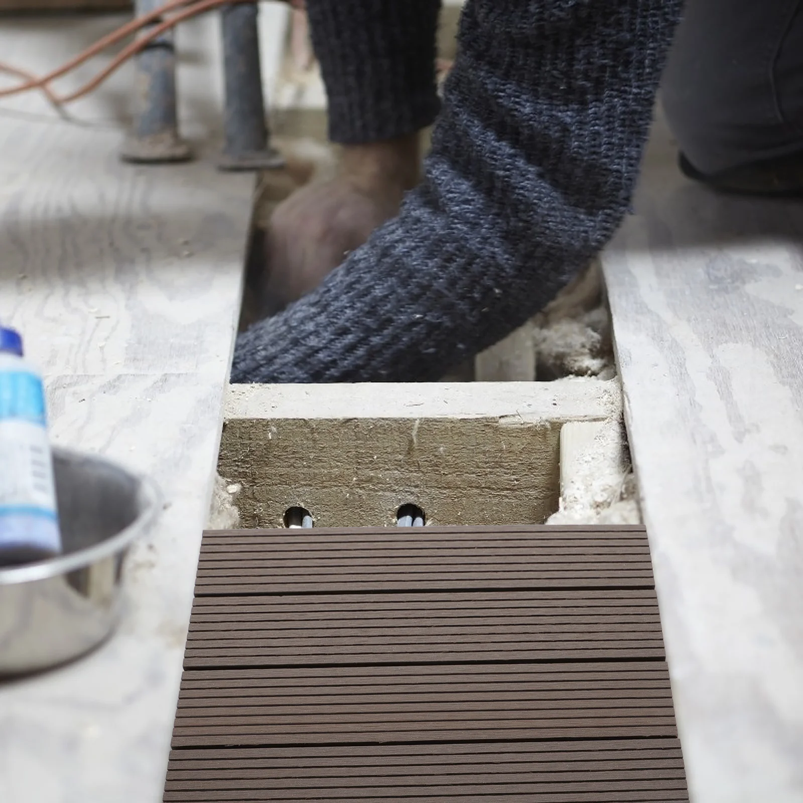 1 قطعة أرضية مركبة من البلاستيك الخشبي متينة وسهلة التركيب في الهواء الطلق حديقة شرفة فناء شرفة رطوبة النار