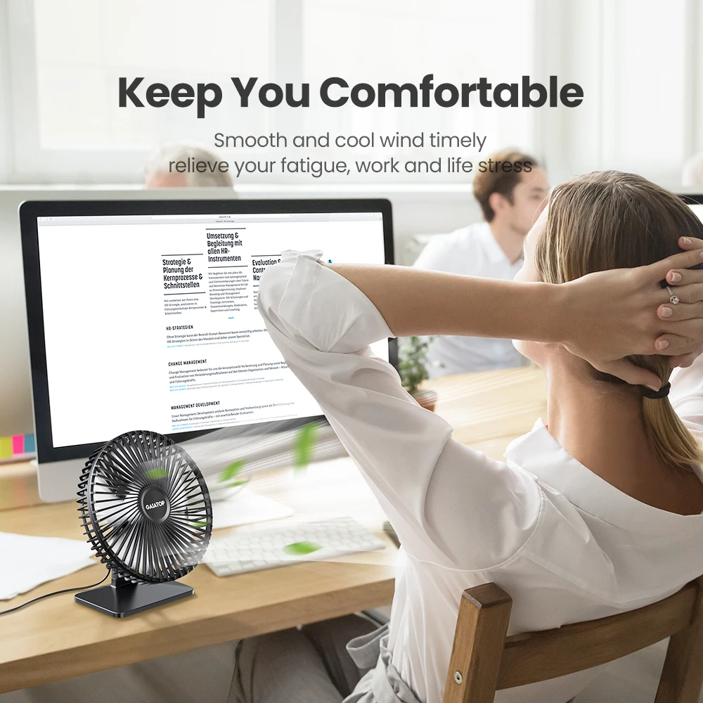 GAIATOP – ventilateur de bureau Portable, USB, réglable à 90 °, silencieux, 4 vitesses réglables, convient pour le bureau et la maison