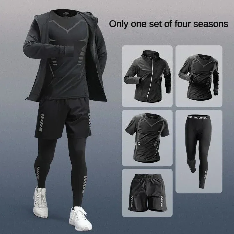 3-5Pcs Men's Ice Fiber Quick-Dry Running Fitness Full Set/Suit Tracksuit For Marathon, Training Cycling，Jogging,Gym
