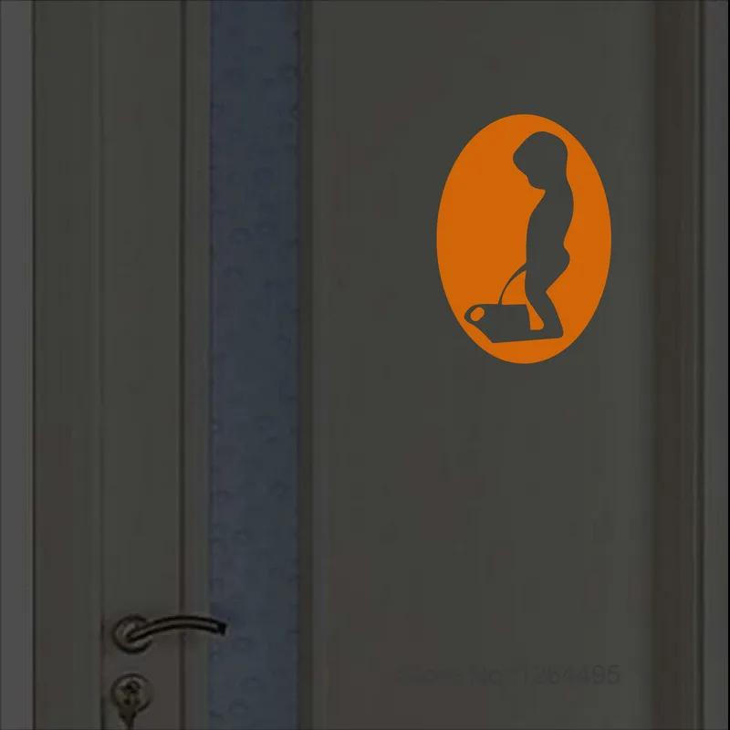 Glow in the Dark Toilet Sticker Bathroom Door Sign WC Washroom Wall Decoration Luminous Stickers Home Decor Funny Cartoon Decal