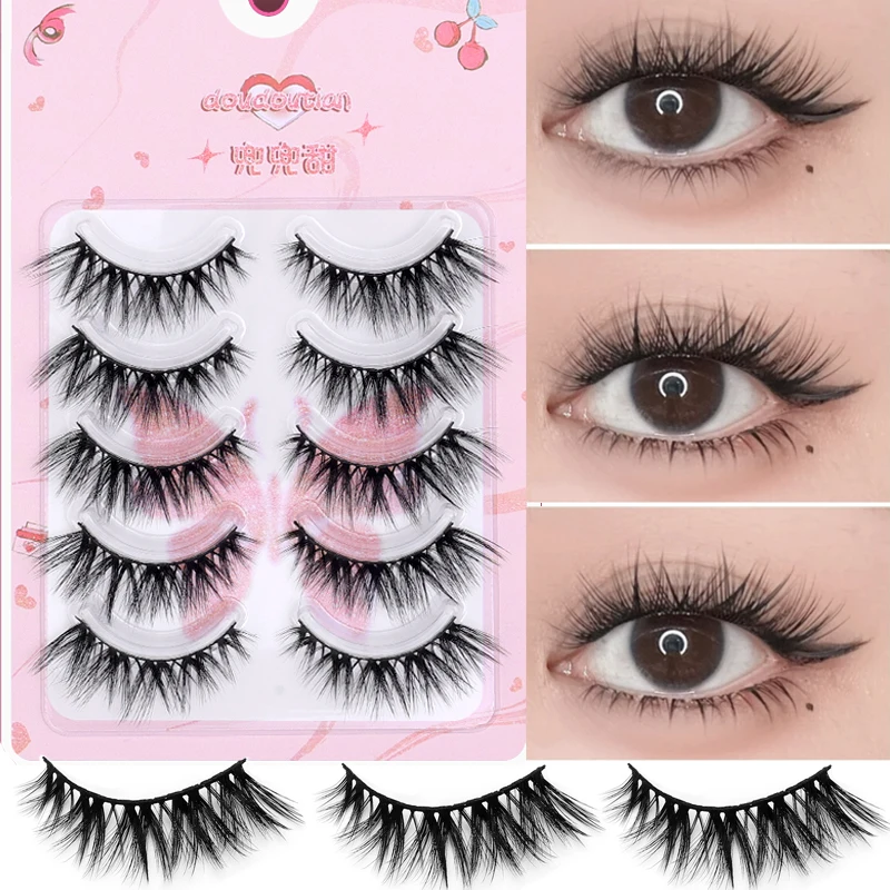 5 Pairs Manga Lashes Faux Mink Fluffy Eyelashes Soft Volume Cross Wispy Natura Look False Lashes Makeup Eyelash Extension Tools