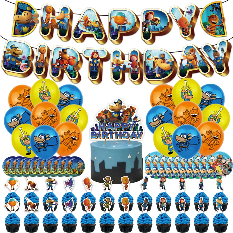 

Dog Man Birthday Party Decoration Set Christmas Ornament Garland Arch Kit Cartoon Petey the Cat Puppy Chief Banners Cake Topper