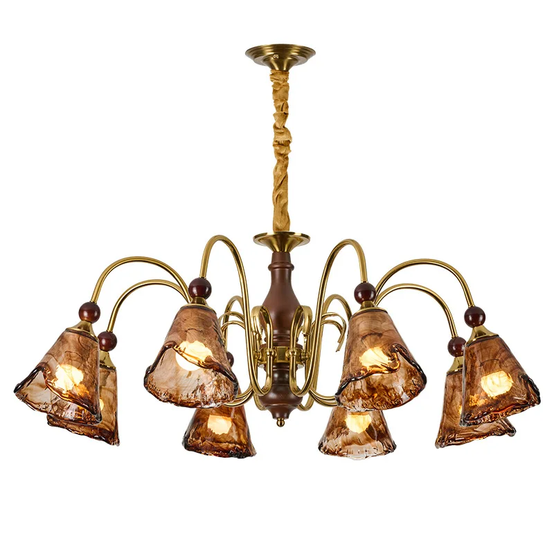 

Living room chandelier French vintage style amber new solid wood Maillard high-end vintage dining room master bedroom light