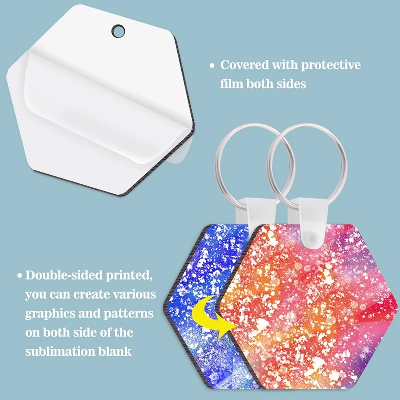 40PCS Hexagon Sublimation Keychain Blanks Double Side Heat Transfer Blanks MDF Blank Board Key Rings Blanks Durable