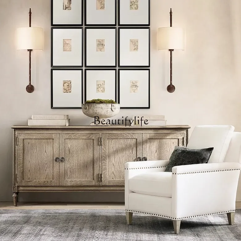 

yj21 yj31 American Country Style Solid Wood Vintage TV Cabinet Simple French Retro Four-Door Decorative Storage Cabinet