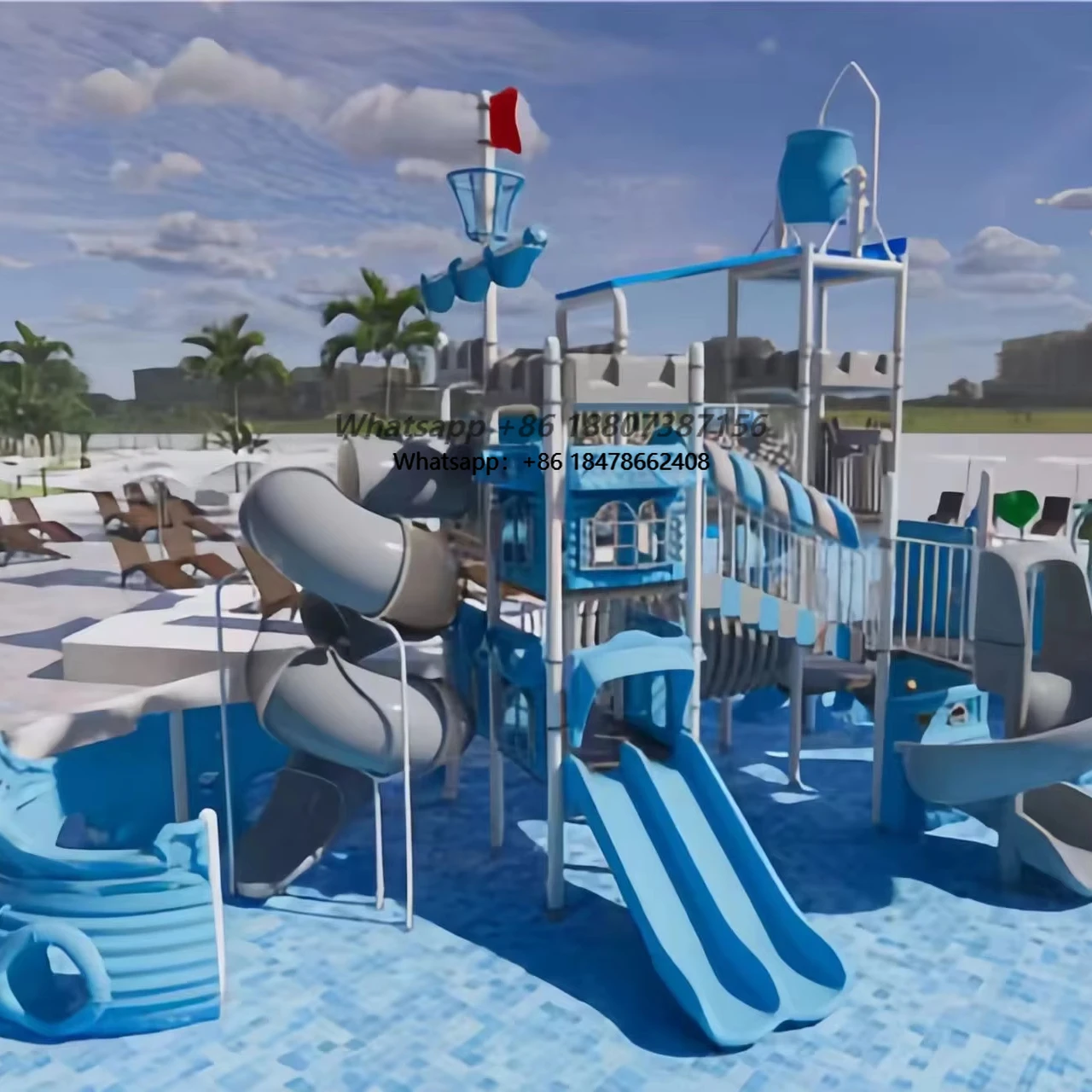 

Pirate Themed Water Park Playground Comb - Commercial Kids Swimming Pool Slide Equipment with Water Bucket for Mall and School