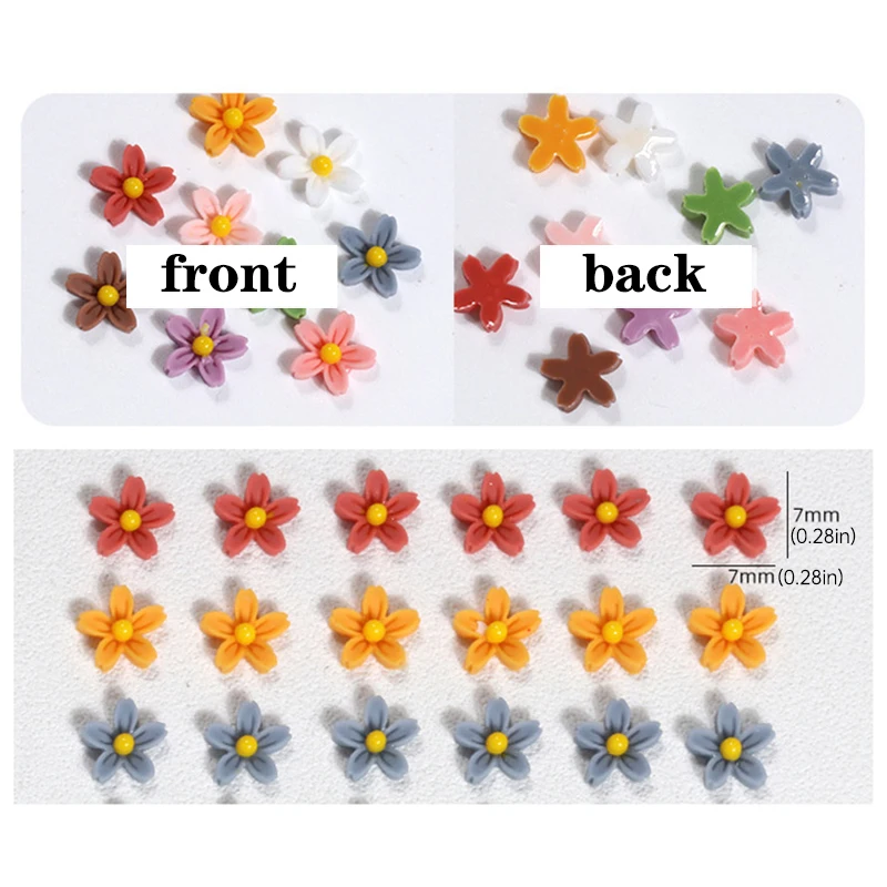 Mini Flores Nail Charms Artesanato 7.8mm Resina Manicure Nail Gems Decor 3D Colorido Nail Art Bonito Frosted Matt DIY Nail Acessórios