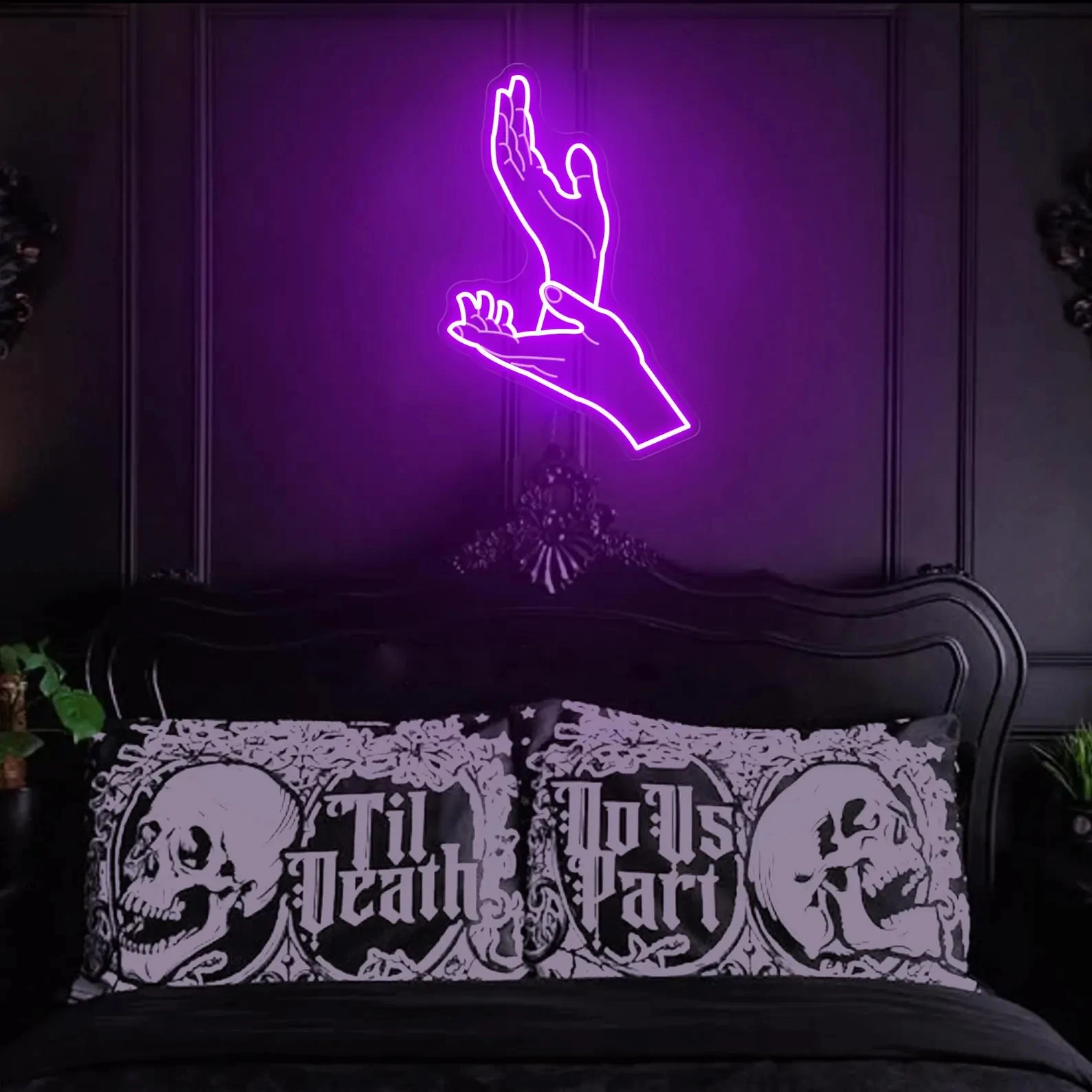 في الوقت المناسب الأيدي النيون، التوأم قمم مستوحاة بقيادة ضوء النيون، هدية لمحبي الخيال العلمي، غرفة نوم جدار ديكور فني ديكور المنزل الداخلي #6