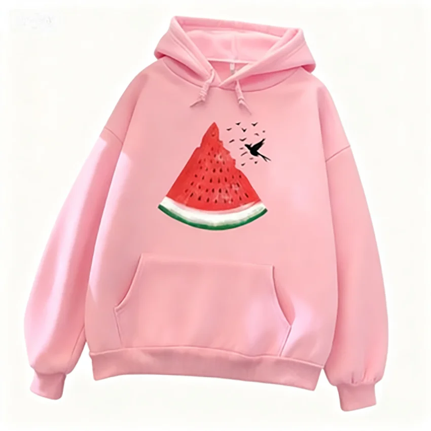 سترة نسائية بغطاء للرأس برسومات البطيخ أنيقة للخريف والشتاء بأكمام طويلة ملابس غير رسمية Con Capucha