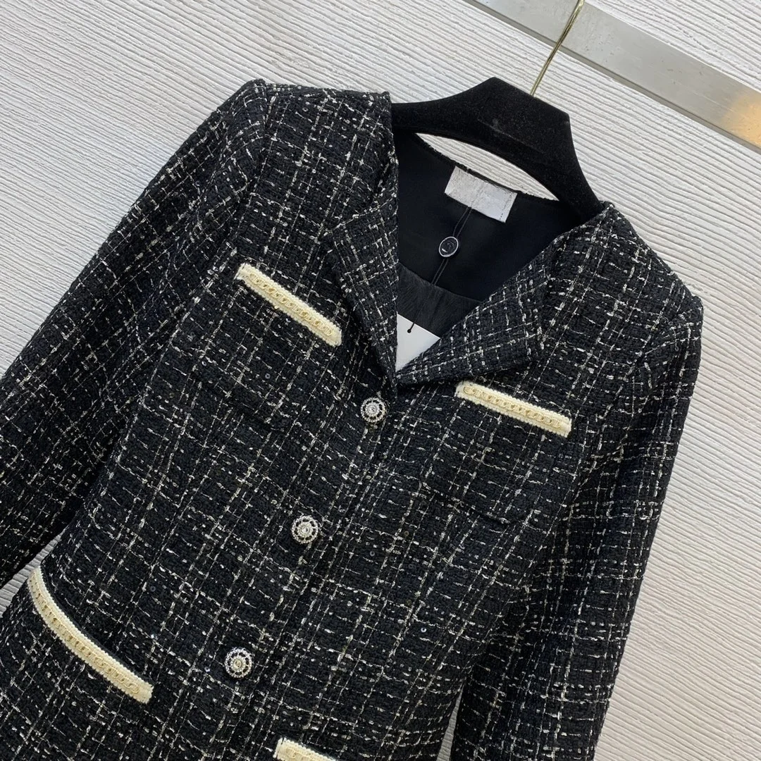 2024 autumn and winter new retro high-end tweed Chanel style medium-length woolen coat for women