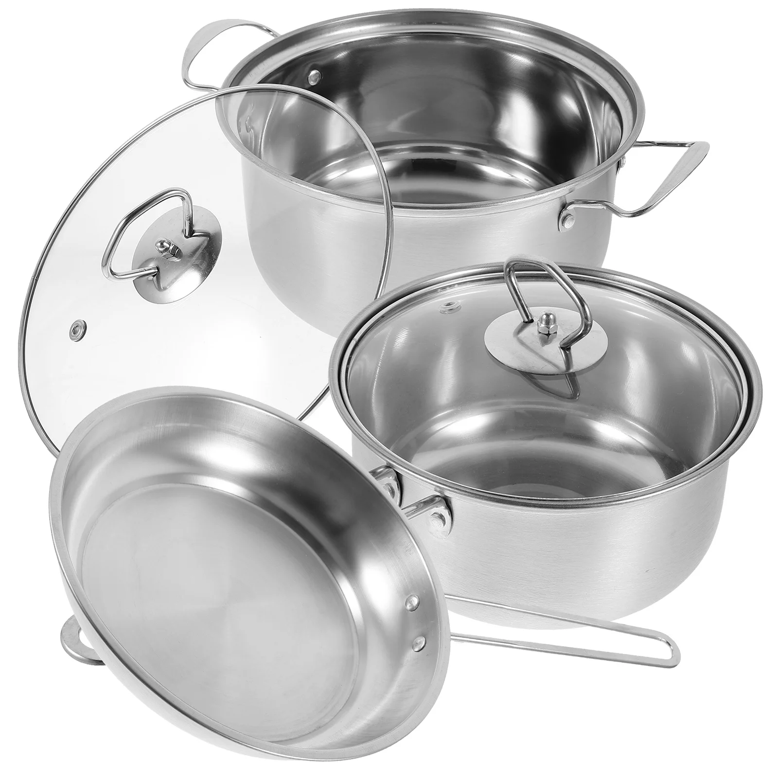 

430 Stainless Steel Cookware Set 3 Pieces Soup Pot Pan Frying Pan Thick Bottom Easy Cleaning Kitchen Appliances