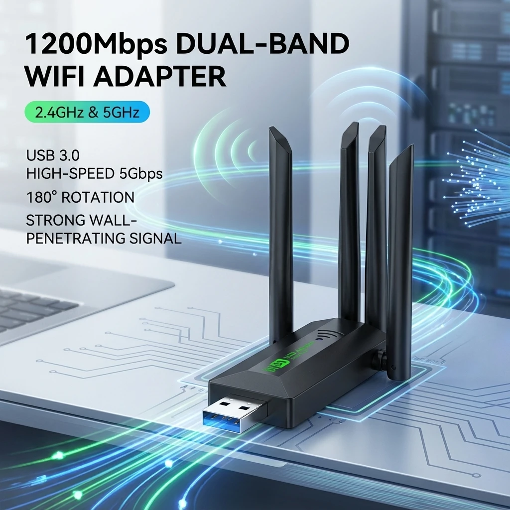 

Original 4 Antennas 1200Mbps WiFi USB 3.0 Adapter 2.4G/5GHZ Dual Band WiFi Dongle Wireless Network Card 802.11AC For Win 10/11