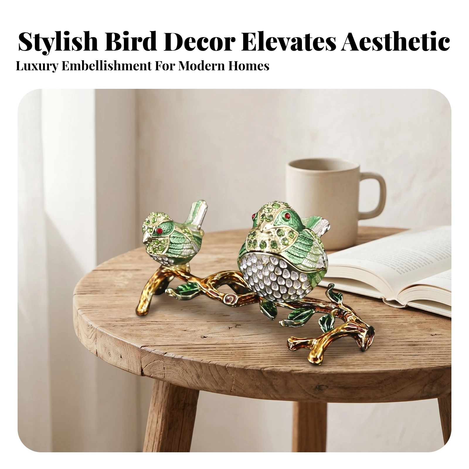 Tabletop Decorative Rhinestone Bird Keepsake Box Home Decor Accent Display Piece