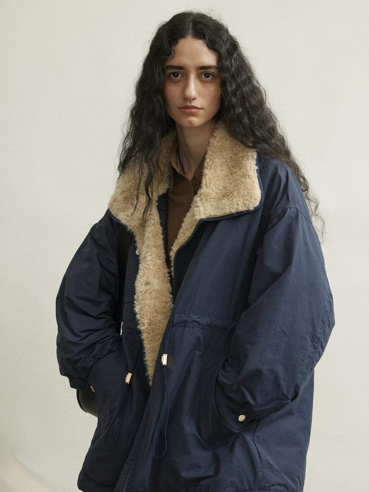 Moofeel Mid-Length Fur Collar down Jacket 2024 New Commute Loose Lantern Sleeve Winter Outerwear Simple Straight Cut 90% down