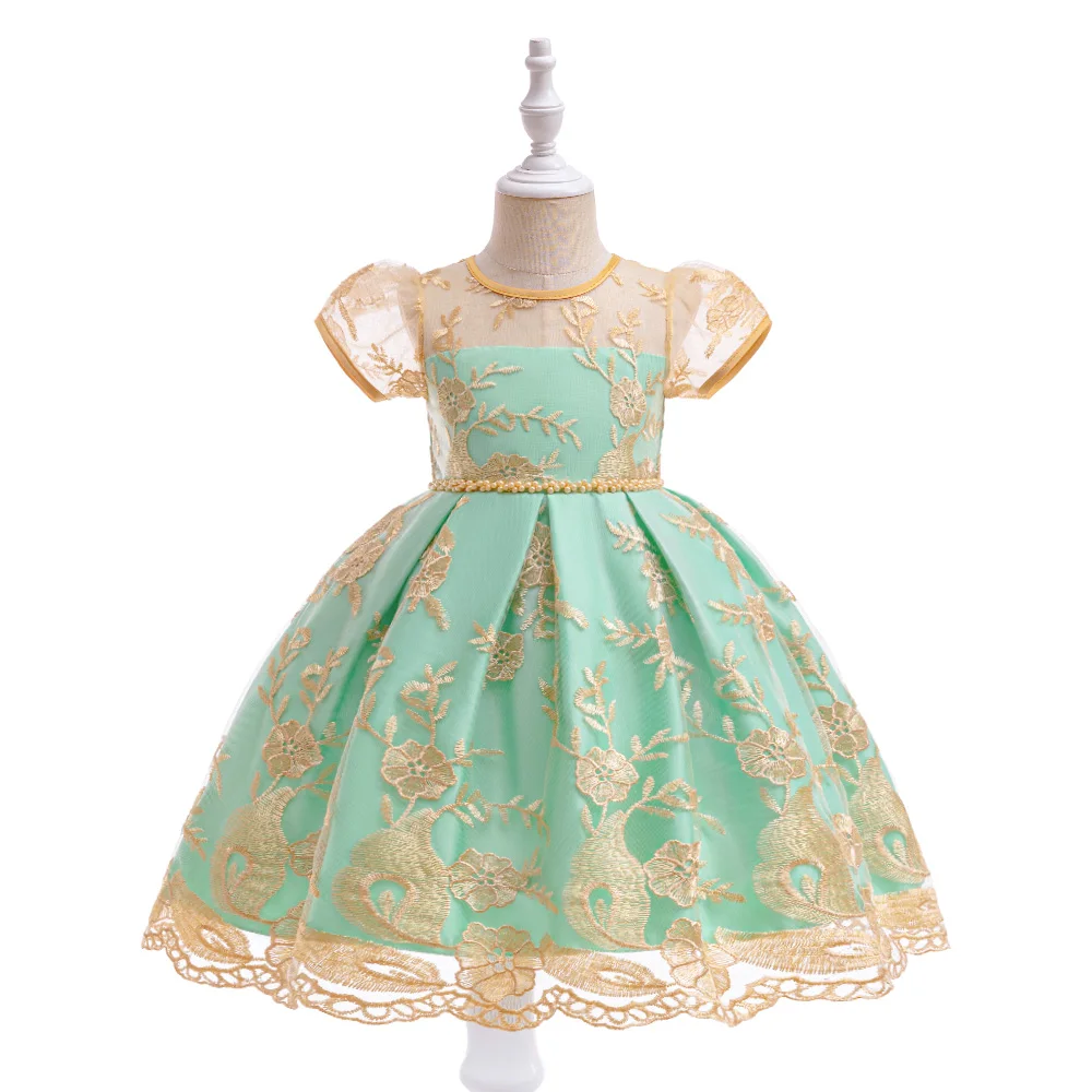 Girl Embroidery Bow Ball Gown Elegant Princess Wedding Childrens Birthday Fashion Party Piano Performance Costume view 3